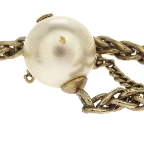 Chanel Artificial Pearl Dangle CC Earrings Clip-On Gold A - Picture 2 of 4